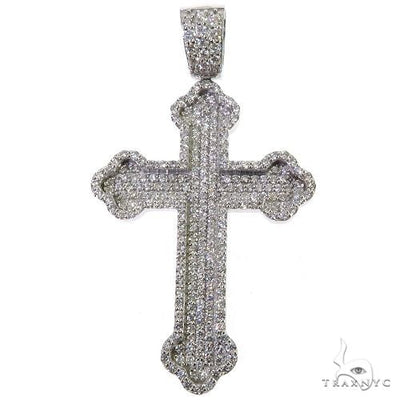 14K White Gold Pave Diamond Roman Cross 68132 - Image 1