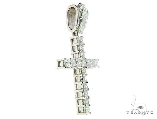 14K white gold men's cross pendant with princess cut diamonds in a sleek design