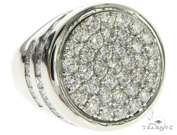 14K white gold men's ring with round prong-set channel diamonds in a circular design.