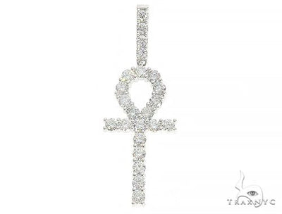 14K White Gold Prong Diamond Ankh Cross 65284 - Image 1