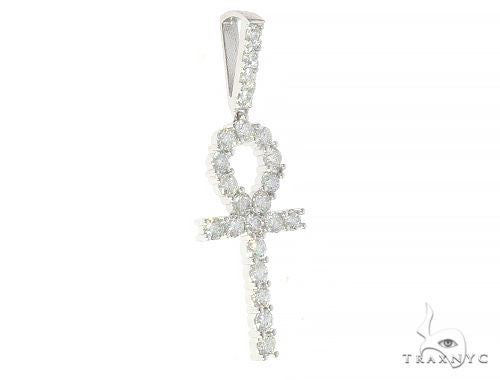 14K white gold prong-set diamond Ankh cross pendant with sparkling round diamonds