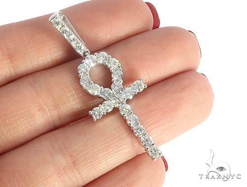 14K White Gold Prong Diamond Ankh Cross 65284 - Image 5