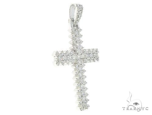 14K White Gold Prong Diamond Cross 65279 | TraxNYC