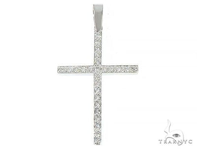 14K White Gold Prong Diamond Cross Pendant 65448 - Image 1