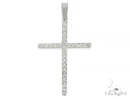 14K White Gold Prong Diamond Cross Pendant 65448 - Image 1
