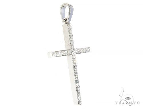 14K White Gold Prong Diamond Cross Pendant 65448 - Image 2