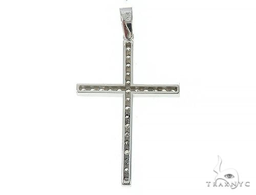 14K White Gold Prong Diamond Cross Pendant 65448 - Image 3