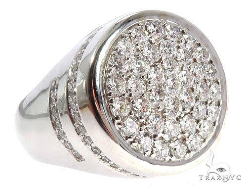 Men's 14k white gold prong set diamond ring – top-down view showing multi-stone setting