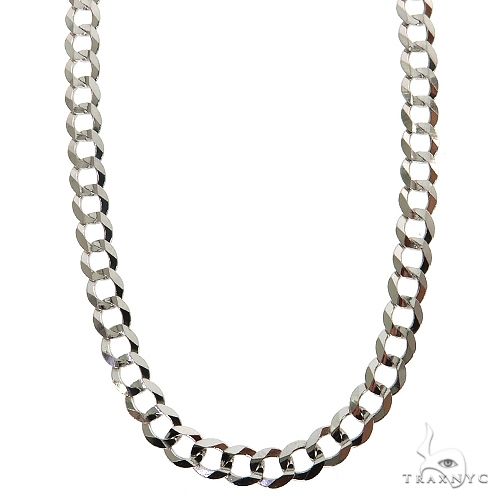 14K white gold solid curb link chain, 20 inches long, 4.5mm thickness, men's style.