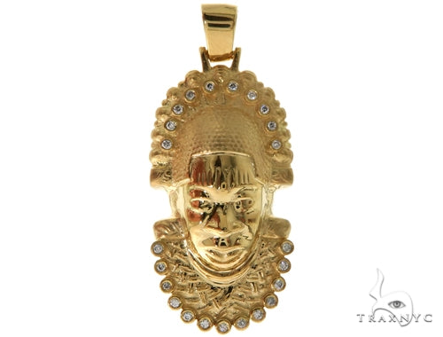 14K YG Bezel Diamond African Mask Pendant 58425 - Image 1