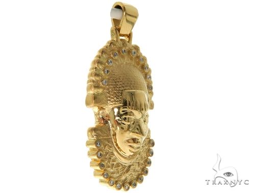 14K YG Bezel Diamond African Mask Pendant 58425 - Image 2