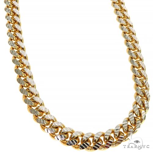 14K yellow gold diamond cut solid Miami Cuban chain 26 inches 7mm men's necklace