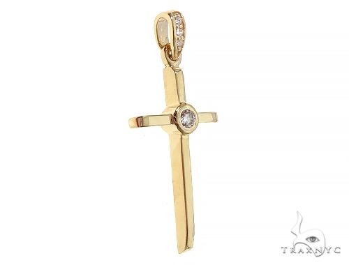 14K Yellow Gold Bazel Cross 65663 - Image 2