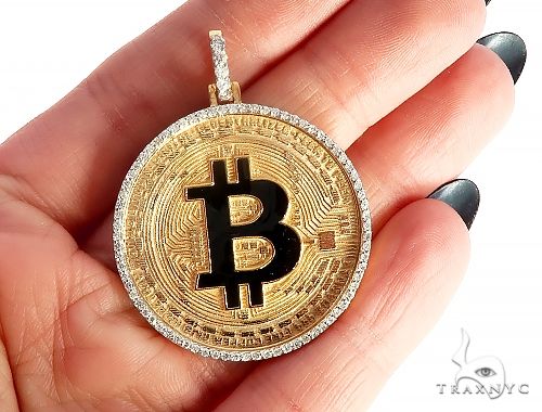 14K Yellow Gold 1.5 Inch Bitcoin Pendant 65124 - Image 5