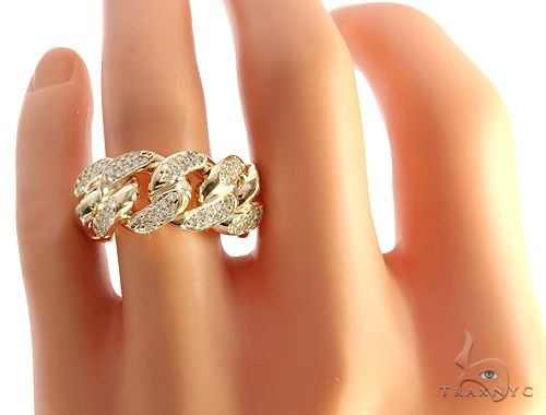 14K Yellow Gold 12mm 2 Row Diamond Miami Cuban Ring, photo 6 of 6