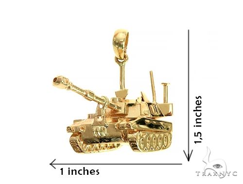 14K Yellow Gold Battle Tank Pendant 66026 - Image 6