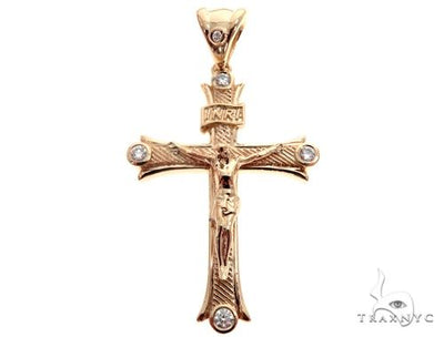 14K Yellow Gold Bezel Diamond Jesus Christ Crucifix 64684 - Image 1