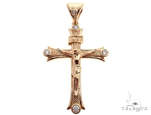 14K Yellow Gold Bezel Diamond Jesus Christ Crucifix 64684 - Image 1