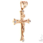 14K Yellow Gold Bezel Diamond Jesus Christ Crucifix 64684 - Image 2