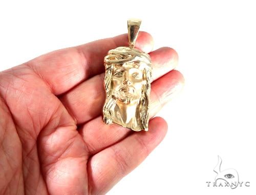 14K Yellow Gold Bezel Diamond Jesus Piece 64010 - Image 5