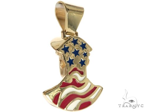 14K Yellow Gold Bezel Diamond Patriot the American Soldier Charm Pendant 63309 - Image 7
