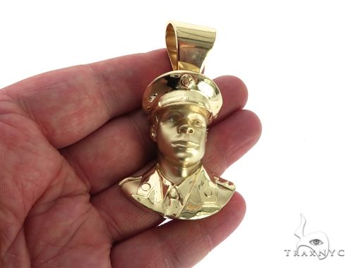 14K Yellow Gold Bezel Diamond Patriot the American Soldier Charm Pendant 63309 - Image 8