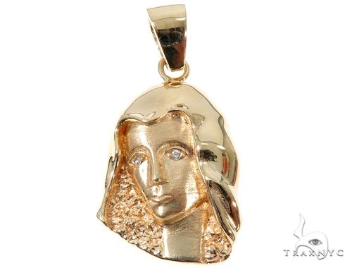 14K Yellow Gold Bezel Diamond Virgin Mary Charm Pendant 63966 - Image 1