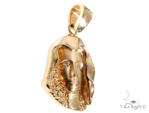 14K Yellow Gold Bezel Diamond Virgin Mary Charm Pendant 63966 - Image 2