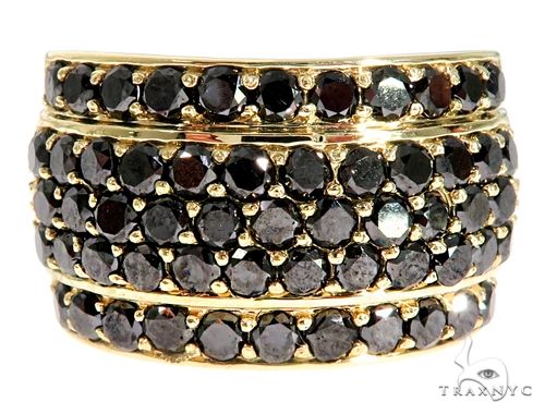 14K yellow gold men's band with multiple rows of round black diamonds