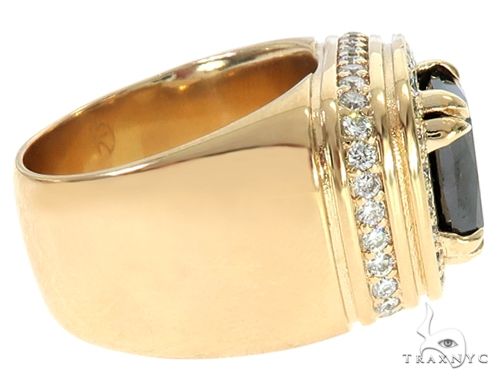 14K Yellow Gold Black Diamond Cushion Cut Pinky Ring 65079 - Image 4