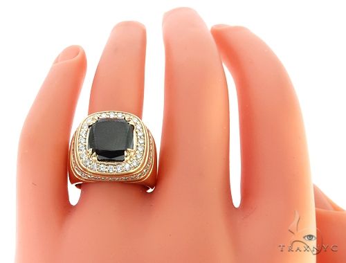 14K Yellow Gold Black Diamond Cushion Cut Pinky Ring 65079 - Image 7