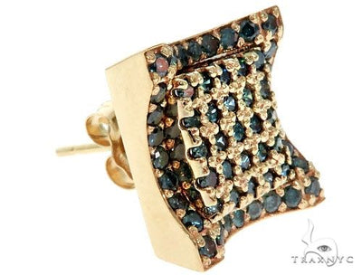 14K Yellow Gold Blue Diamond Single Square Earring