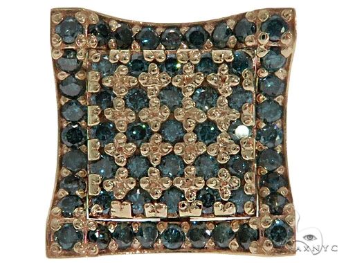 14K Yellow Gold Blue Diamond Single Square Earring 61481 - Image 2