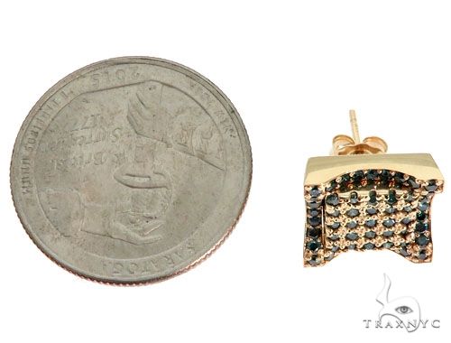 14K Yellow Gold Blue Diamond Single Square Earring 61481 - Image 4