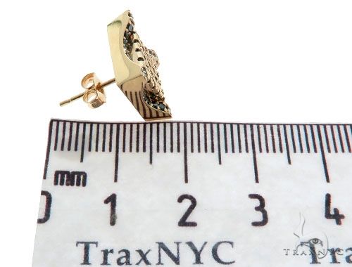 14K Yellow Gold Blue Diamond Single Square Earring 61481 - Image 6