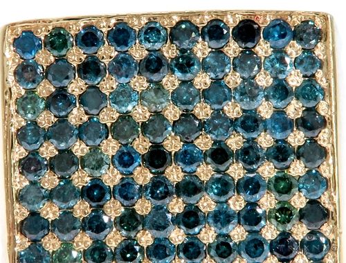 14K Yellow Gold Blue Diamond Square Ring 61503 - Image 3