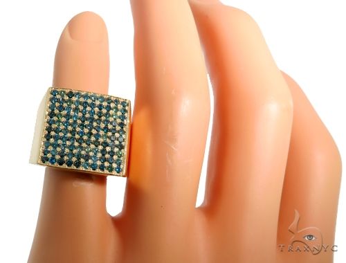 14K Yellow Gold Blue Diamond Square Ring 61503 - Image 7