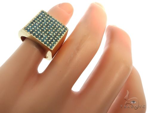 14K Yellow Gold Blue Diamond Square Ring, photo 8 of 8
