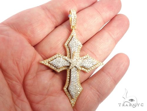 14K Yellow Gold Cross Pendant 64579 | TraxNYC