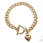 14K Yellow Gold Cuban Link Bracelet With Heart Charm And Toggle Clasp 65650 - Image 1