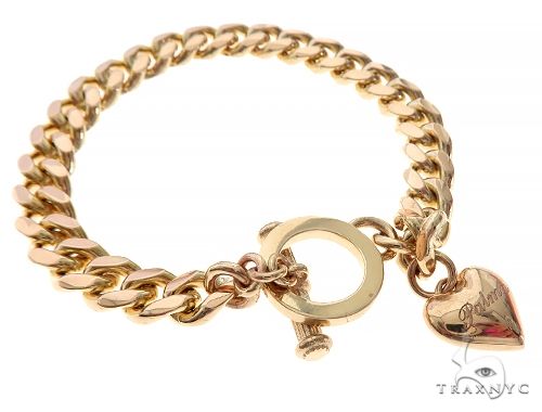 14K Yellow Gold Cuban Link Bracelet With Heart Charm And Toggle Clasp 65650 - Image 2