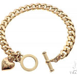 14K Yellow Gold Cuban Link Bracelet With Heart Charm And Toggle Clasp 65650 - Image 3