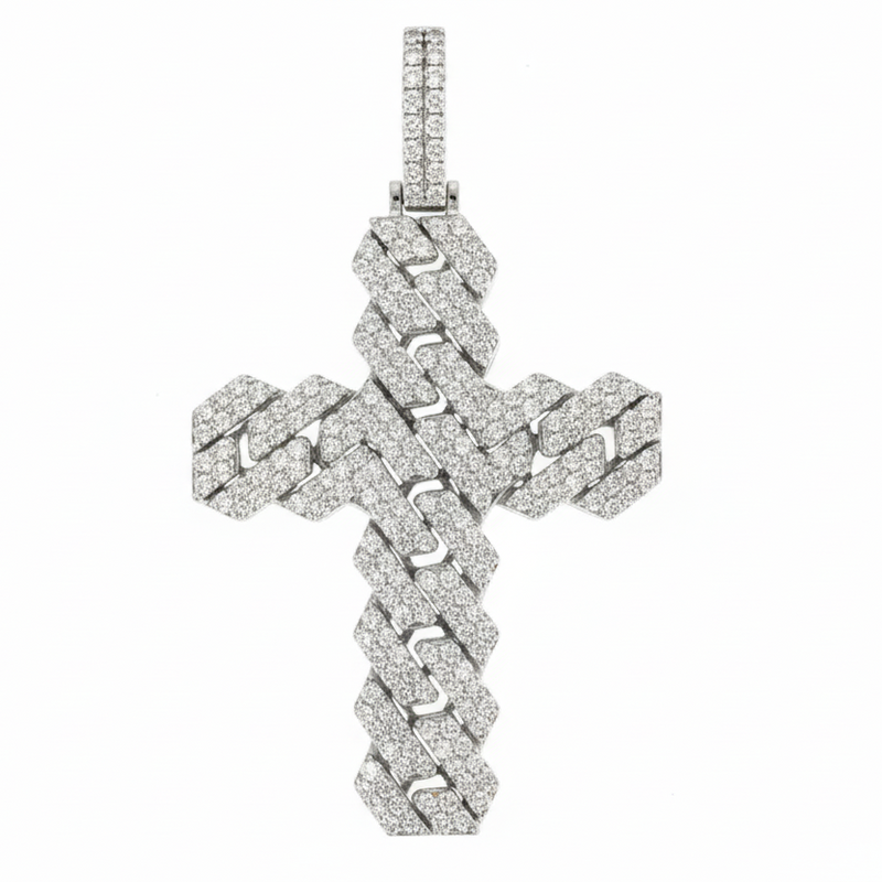 14K Gold Cuban Link Diamond Cross Pendant 66168