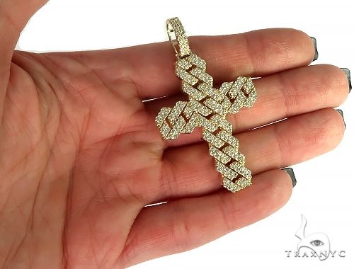 14K Gold Cuban Link Diamond Cross 66168 - Image 5