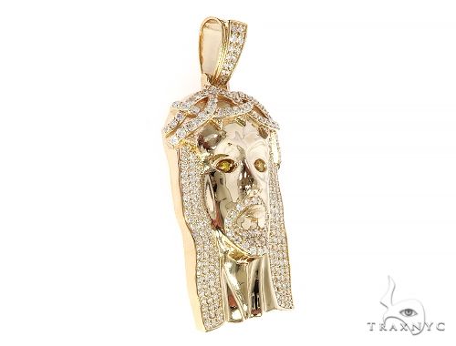 14K Yellow Gold Custom Made Jesus Diamond Pendant With Canary Eyes 65295 - Image 2