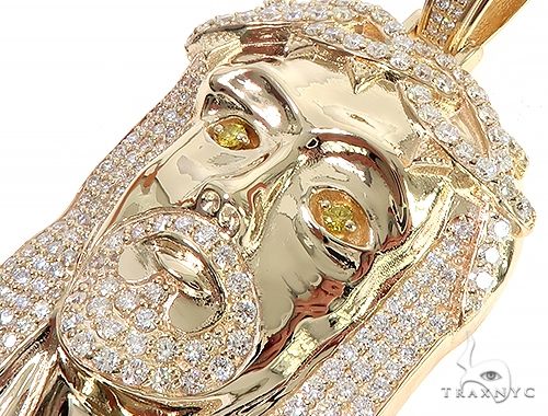 14K Yellow Gold Custom Made Jesus Diamond Pendant With Canary Eyes 65295 - Image 4