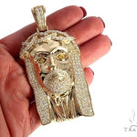 14K Yellow Gold Custom Made Jesus Diamond Pendant With Canary Eyes 65295 - Image 5