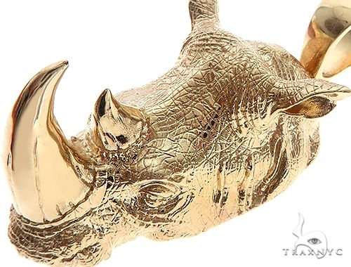 14K Yellow Gold Custom Made Rhino Pendant 65588 - Image 4