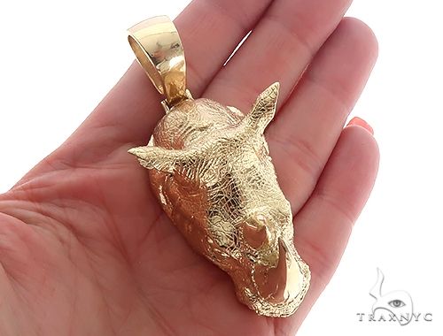 14K Yellow Gold Custom Made Rhino Pendant 65588 - Image 5