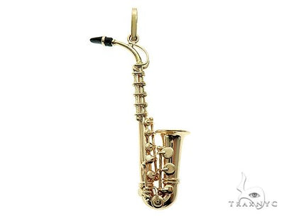 14K Yellow Gold Custom Made Saxophone Pendant 66052 - Image 1